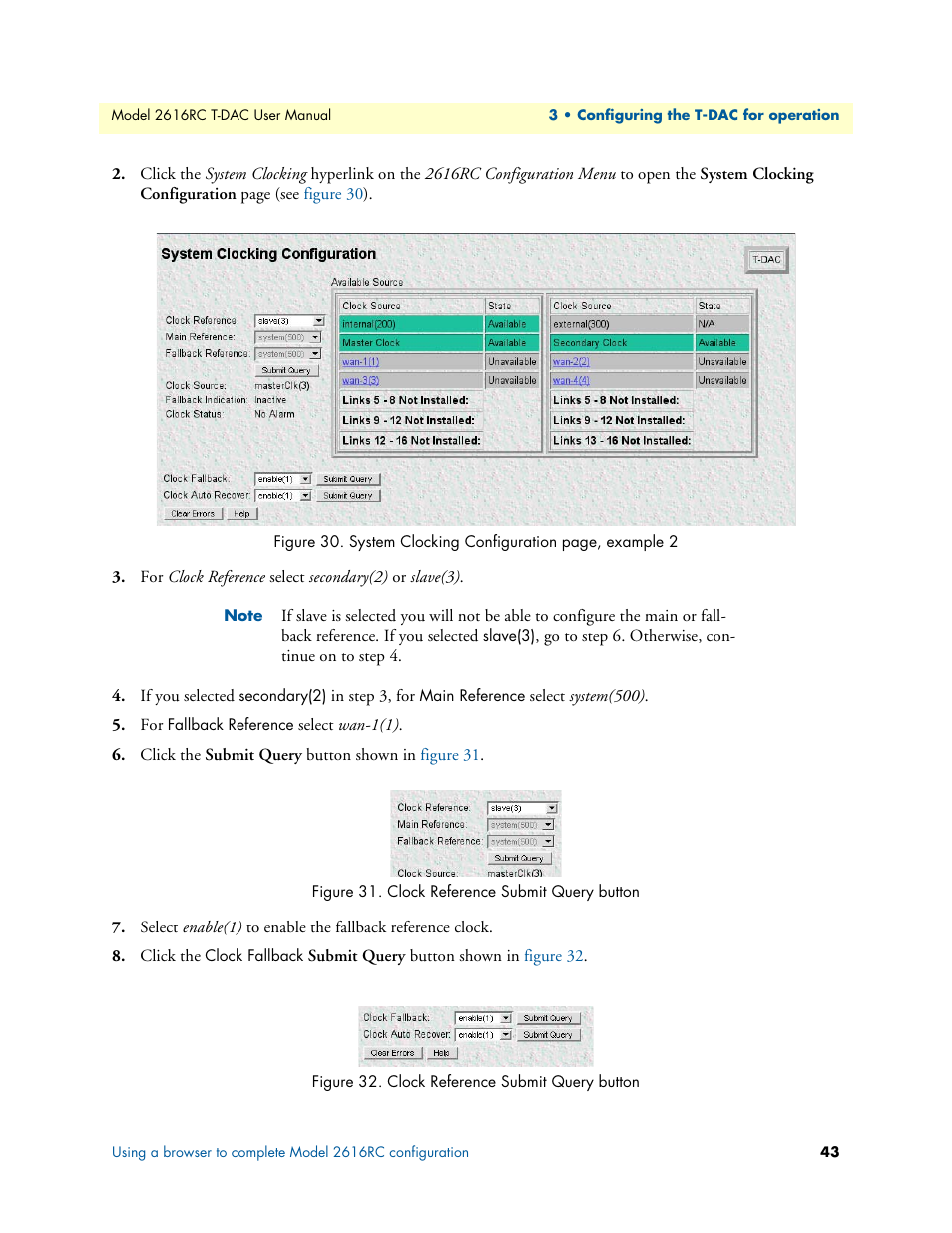 Clock reference submit query button | Patton electronic 2616RC User Manual | Page 43 / 80