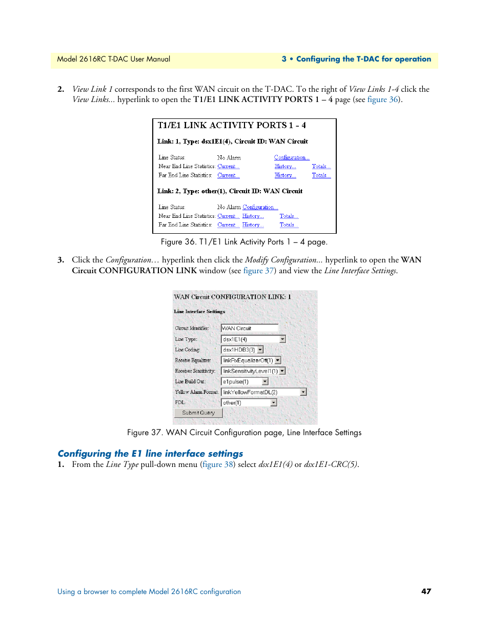 Configuring the e1 line interface settings | Patton electronic 2616RC User Manual | Page 47 / 80