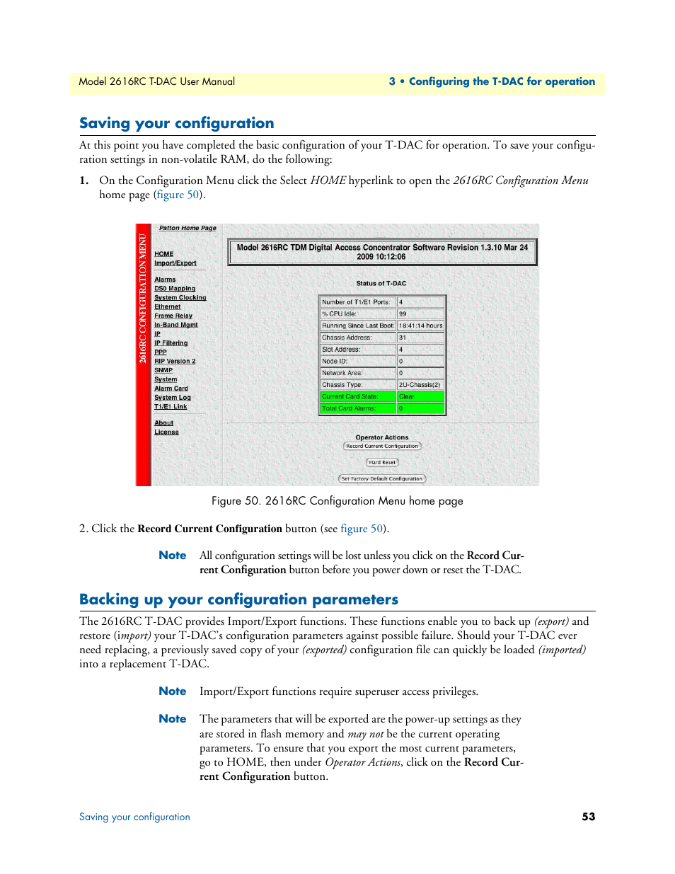 Saving your configuration, Backing up your configuration parameters | Patton electronic 2616RC User Manual | Page 53 / 80