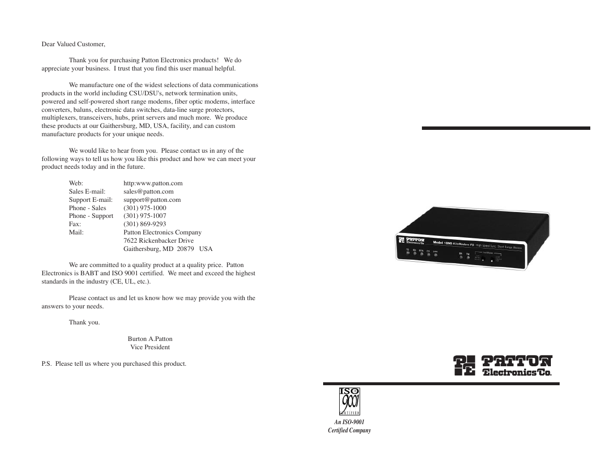 Patton electronic 1090 User Manual | 14 pages