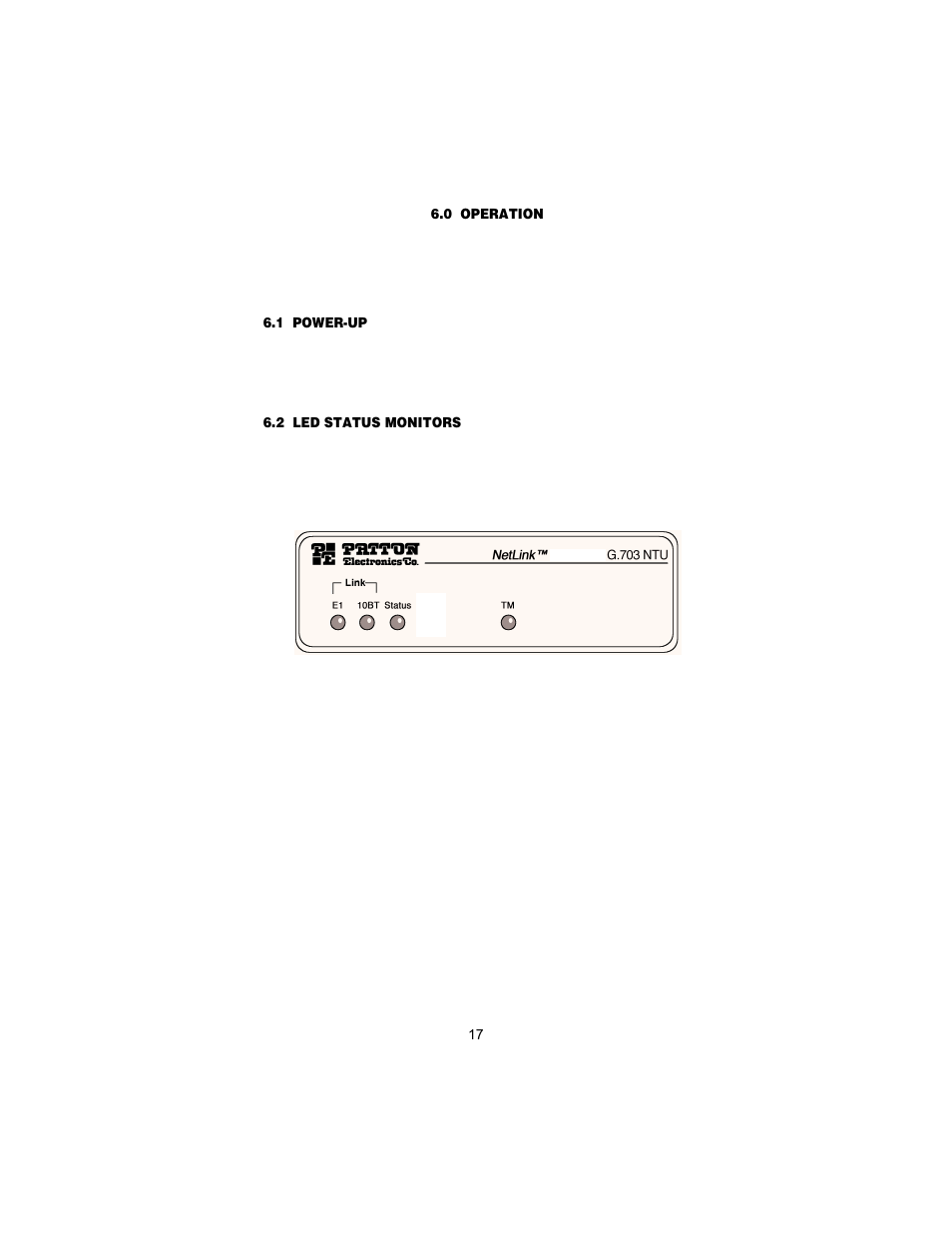 0 operation, 1 power-up, 2 led status monitors | Operation, Power-up, Led status monitors | Patton electronic MODEL 2707/I User Manual | Page 17 / 24