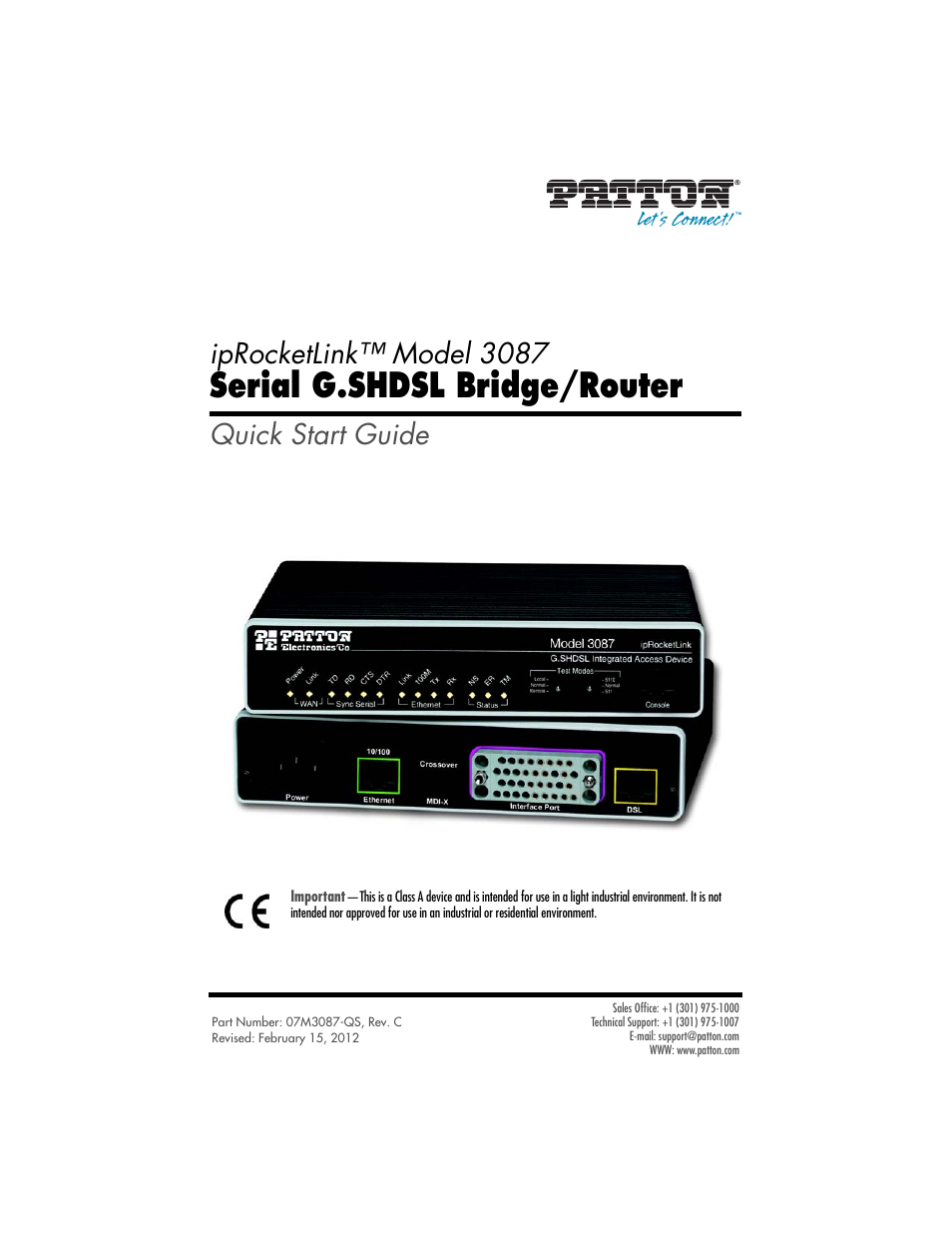 Patton electronic Serial G.SHDSL Bridge/Router 3087 User Manual | 12 pages