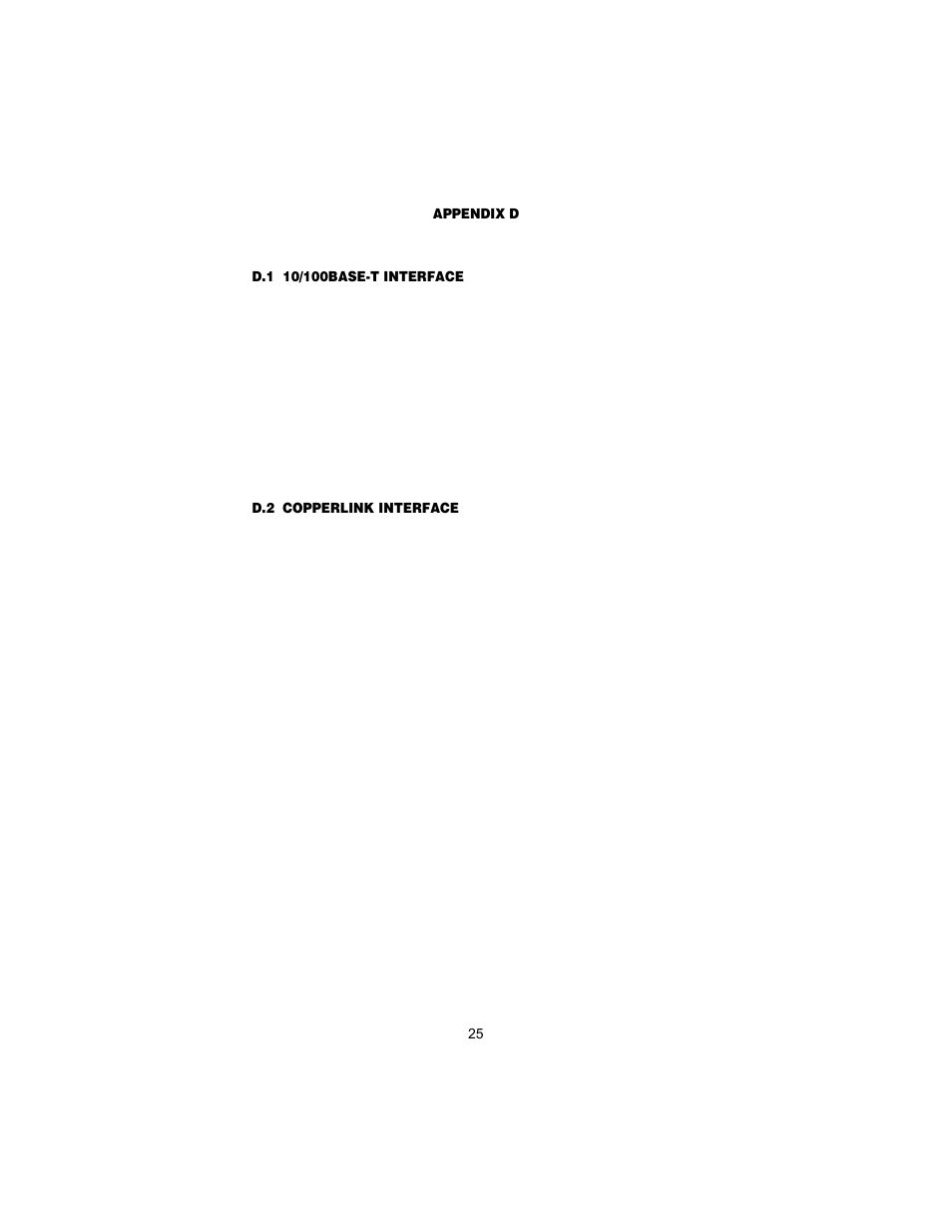 D.1 10/100base-t interface, Rj-45, D.2 copperlink interface | Terminal block, Copperlink series interface pin assignment, 10/100base-t interface, Copperlink interface, Rj-45 terminal block | Patton electronic 2158 User Manual | Page 25 / 28