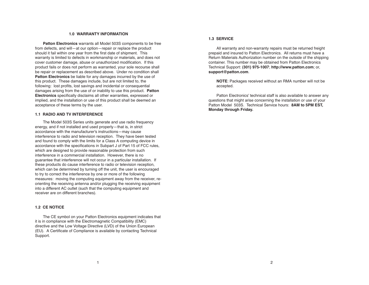 Patton electronic 503S User Manual | Page 2 / 8