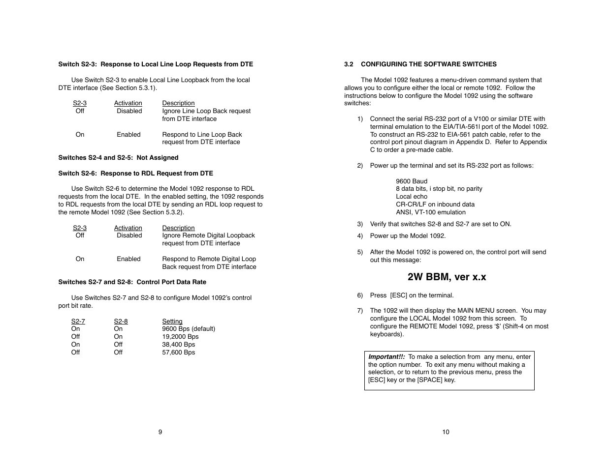 2w bbm, ver x.x | Patton electronic 1092 User Manual | Page 10 / 40