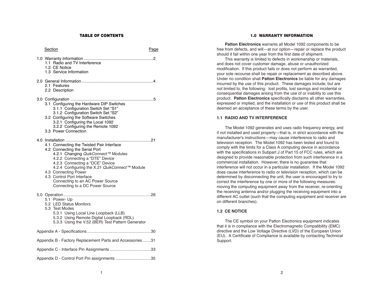 Patton electronic 1092 User Manual | Page 2 / 40