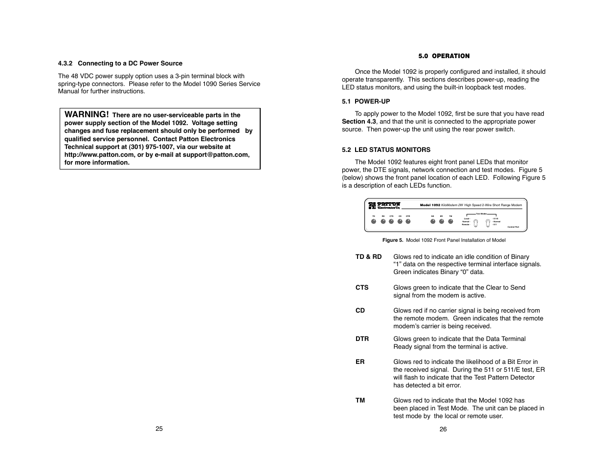 Warning | Patton electronic 1092 User Manual | Page 26 / 40