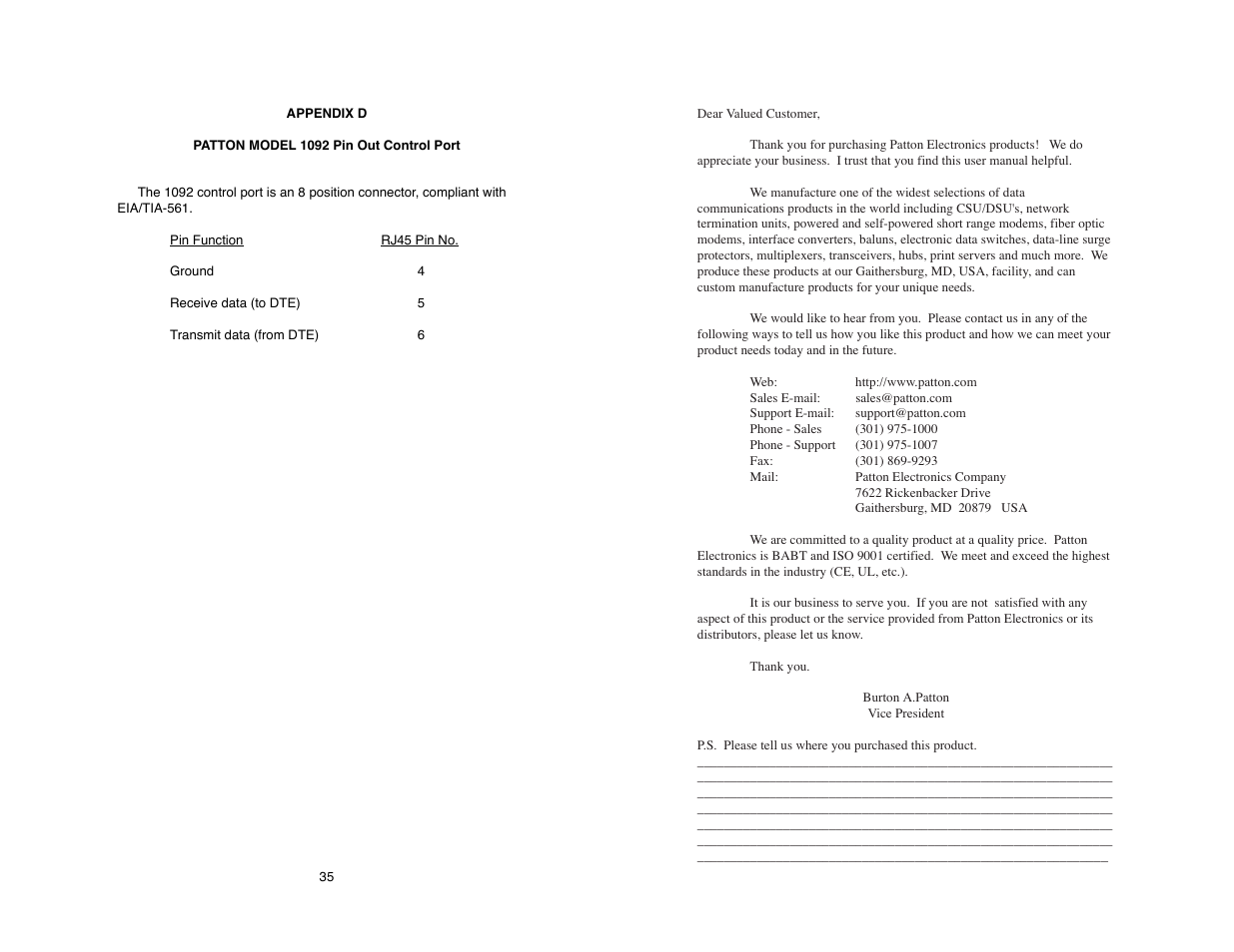 Patton electronic 1092 User Manual | Page 36 / 40