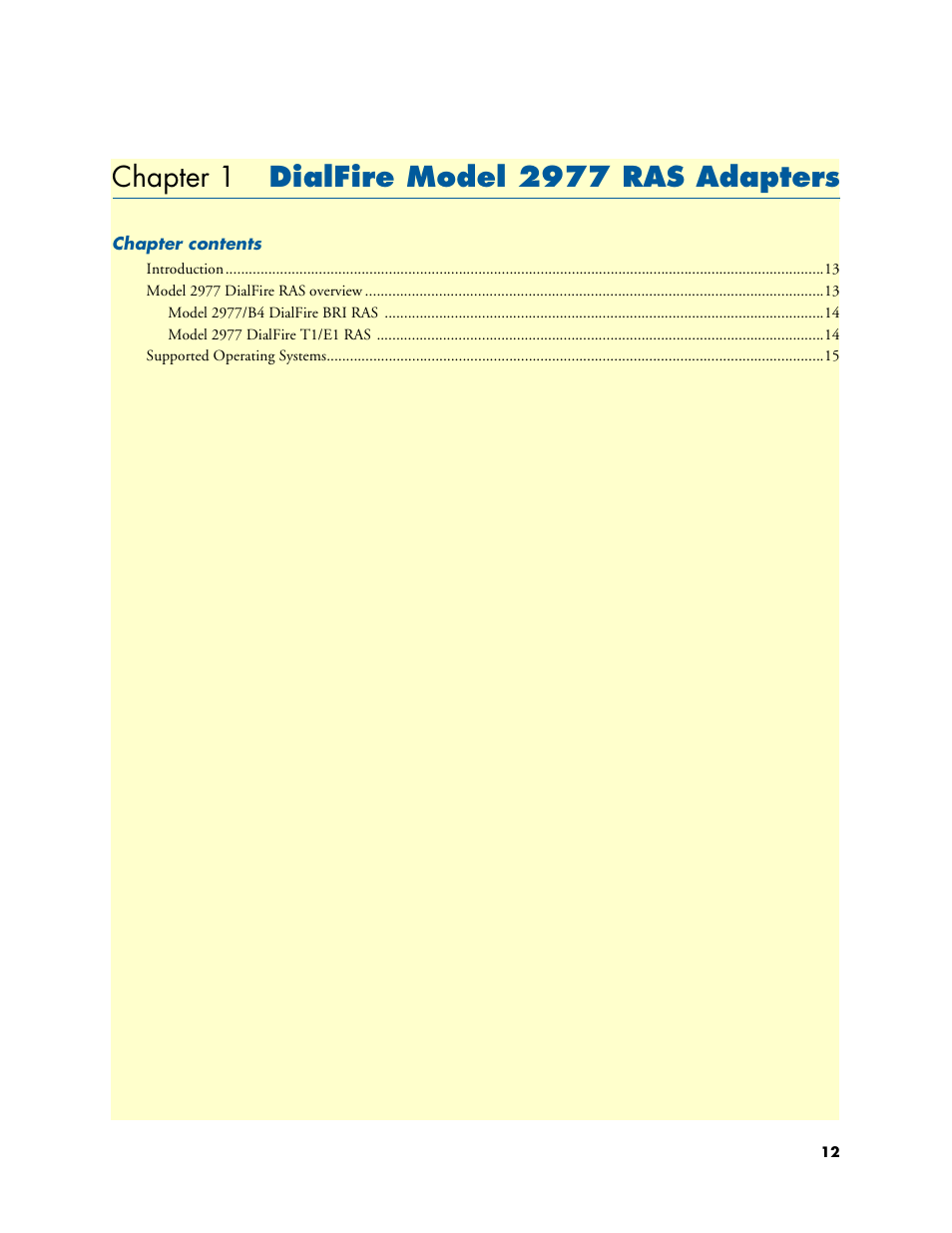 Chapter 1 dialfire model 2977 ras adapters, 1 dialfire model 2977 ras adapters, Chapter 1 des | Patton electronic DIALFIRE 2977 User Manual | Page 12 / 59