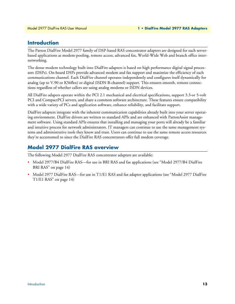 Introduction, Model 2977 dialfire ras overview, Introduction model 2977 dialfire ras overview | Patton electronic DIALFIRE 2977 User Manual | Page 13 / 59