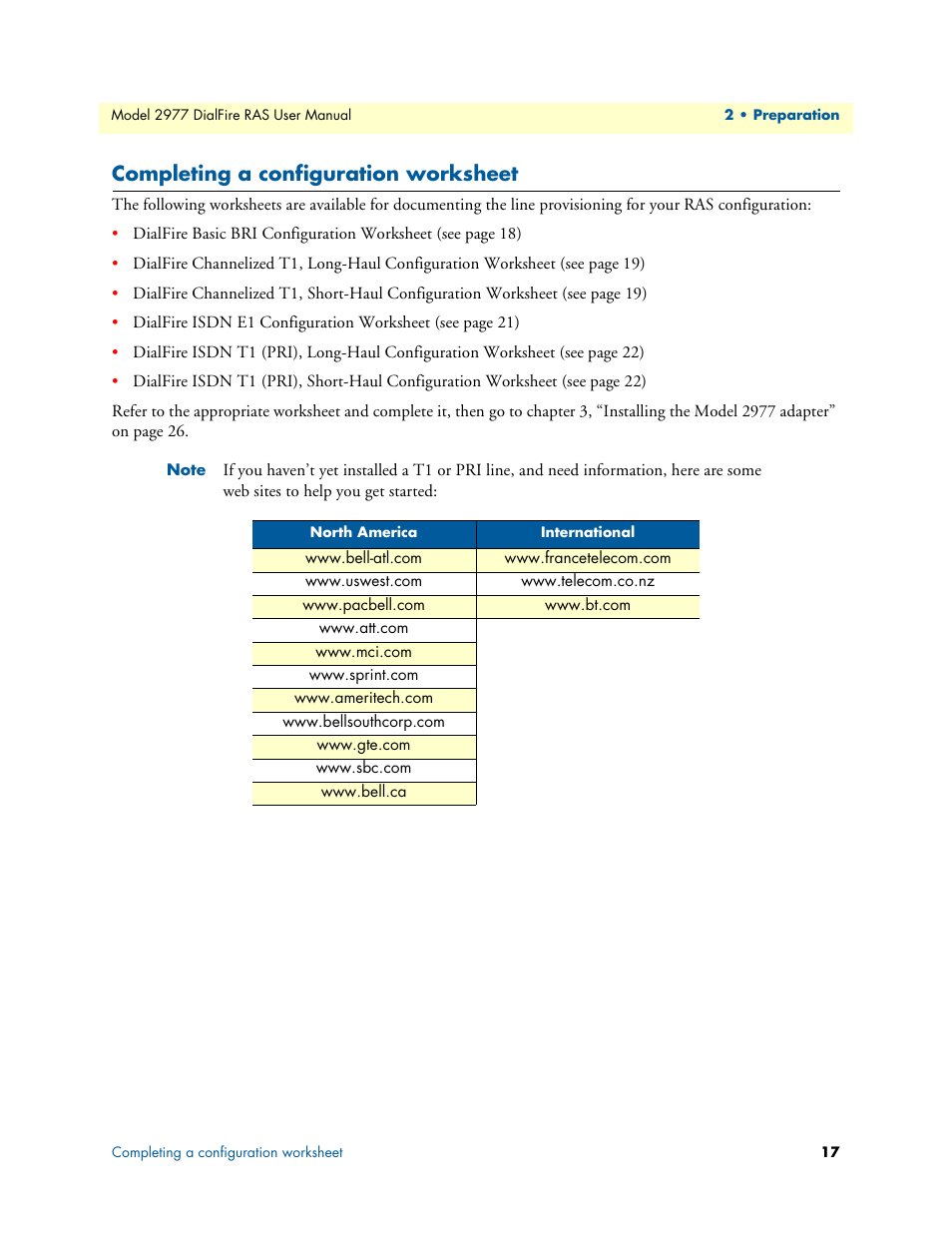 Completing a configuration worksheet | Patton electronic DIALFIRE 2977 User Manual | Page 17 / 59