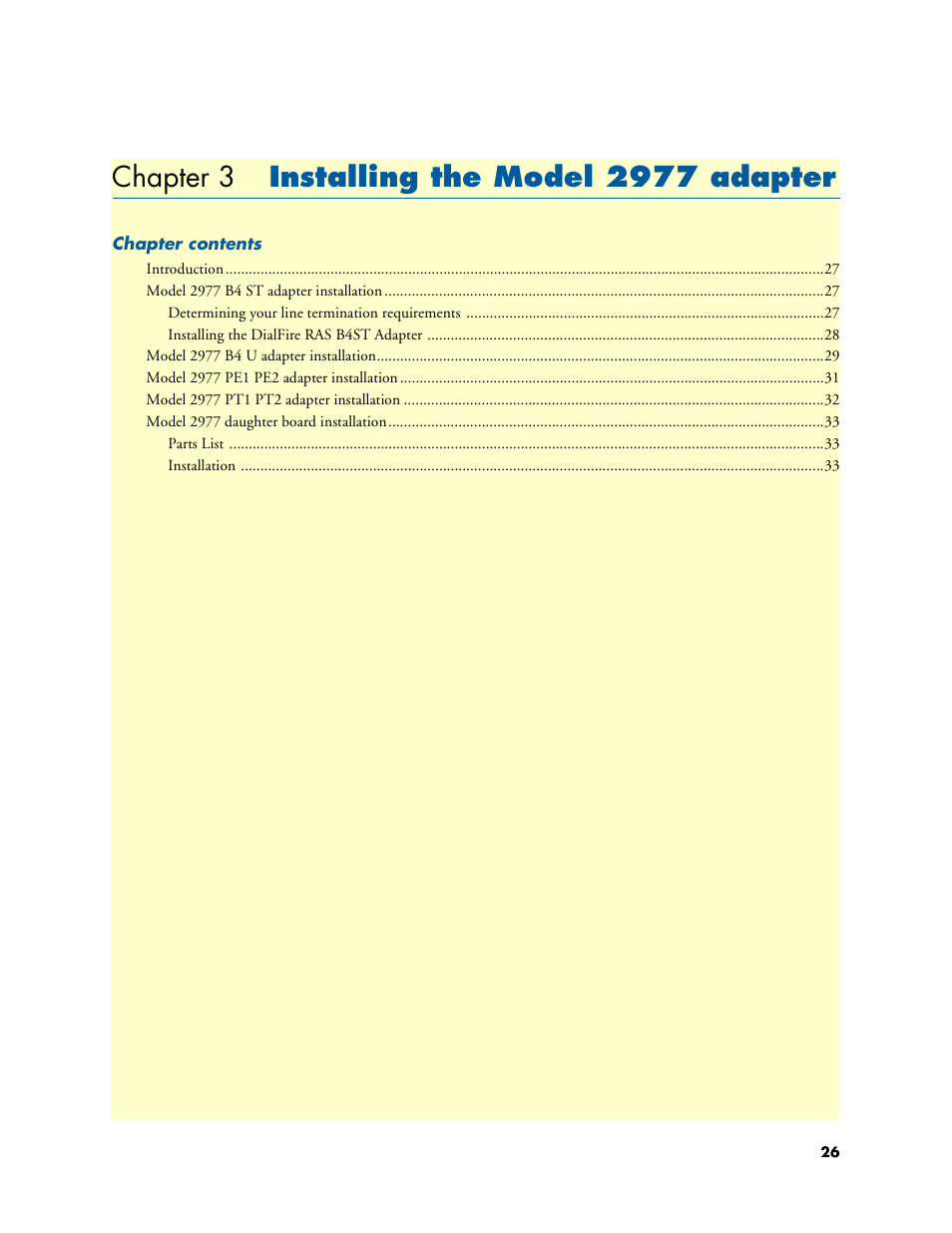 Chapter 3 installing the model 2977 adapter, 3 installing the model 2977 adapter, Chapter 3 d | Patton electronic DIALFIRE 2977 User Manual | Page 26 / 59