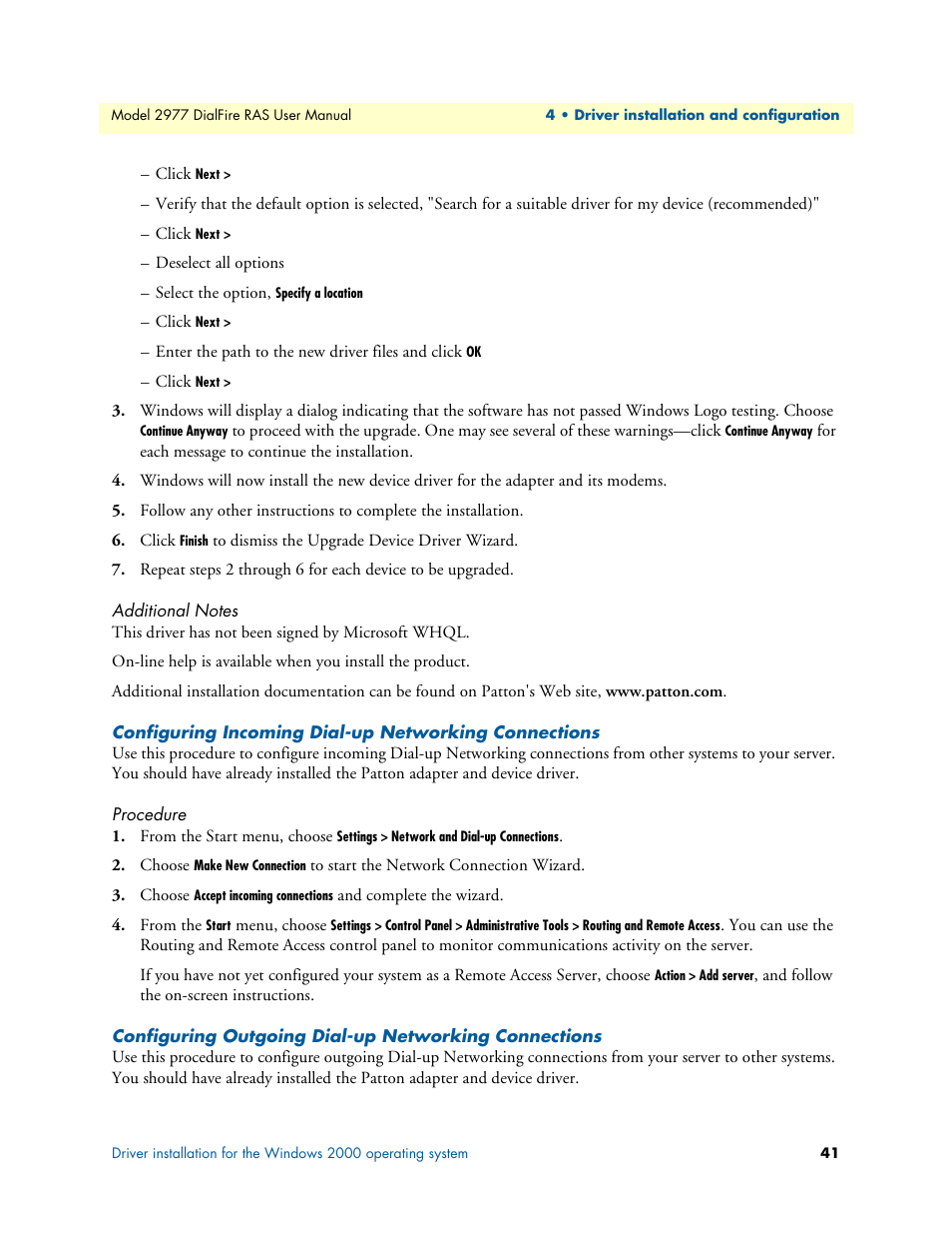 Additional notes, Procedure | Patton electronic DIALFIRE 2977 User Manual | Page 41 / 59