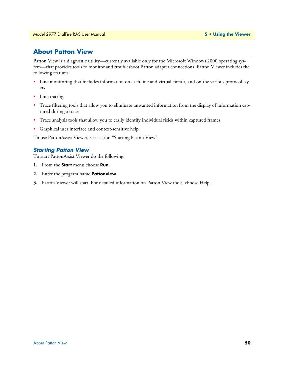 About patton view, Starting patton view | Patton electronic DIALFIRE 2977 User Manual | Page 50 / 59