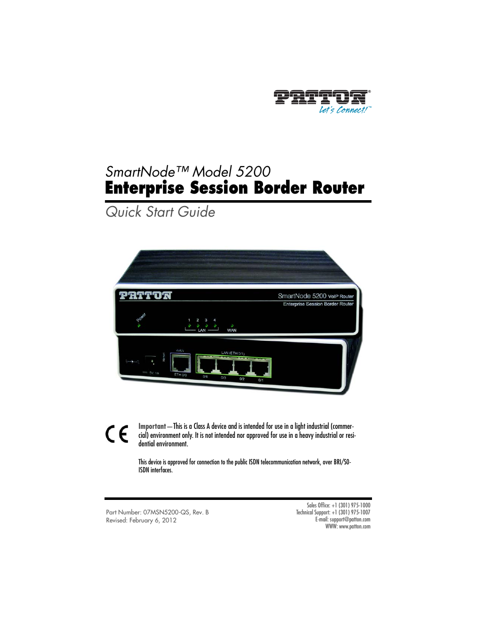 Patton electronic SmartNode 07MSN5200-QS User Manual | 12 pages