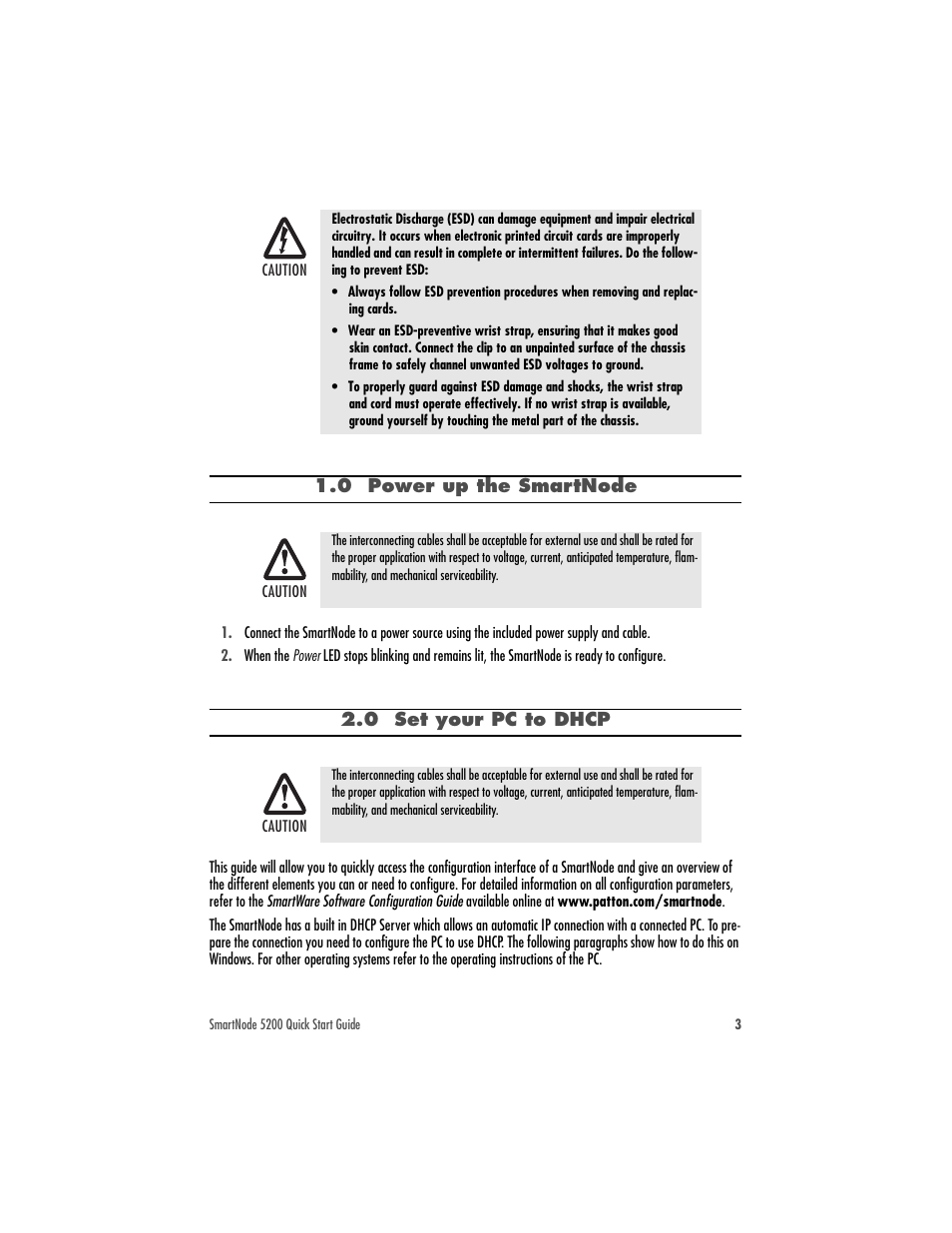 0 power up the smartnode, 0 set your pc to dhcp | Patton electronic SmartNode 07MSN5200-QS User Manual | Page 3 / 12