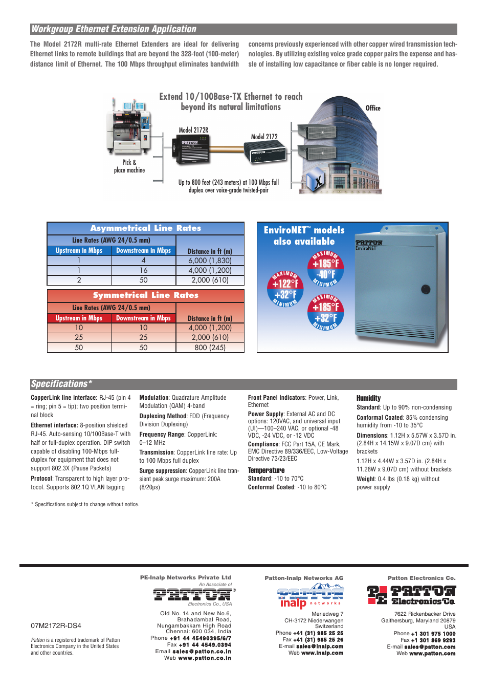 Environet, Models also available | Patton electronic 2172R User Manual | Page 2 / 2