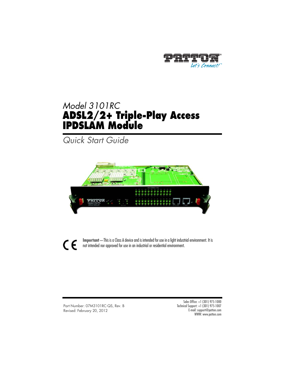 Patton electronic Model 3101RC User Manual | 12 pages