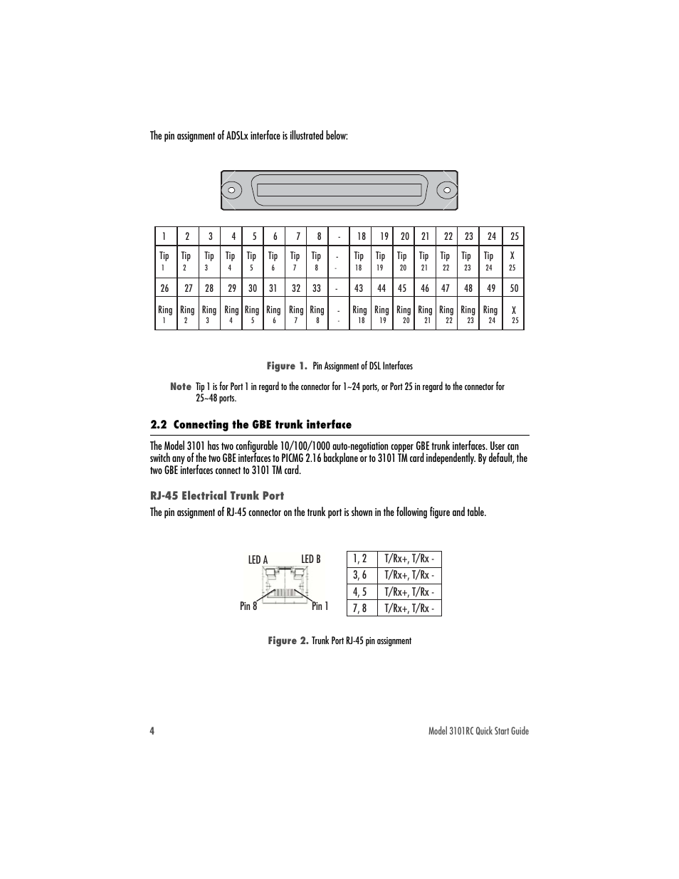 2 connecting the gbe trunk interface, Rj-45 electrical trunk port | Patton electronic Model 3101RC User Manual | Page 4 / 12