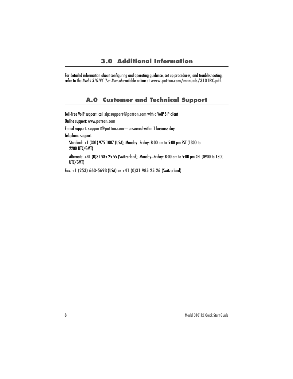 0 additional information | Patton electronic Model 3101RC User Manual | Page 8 / 12
