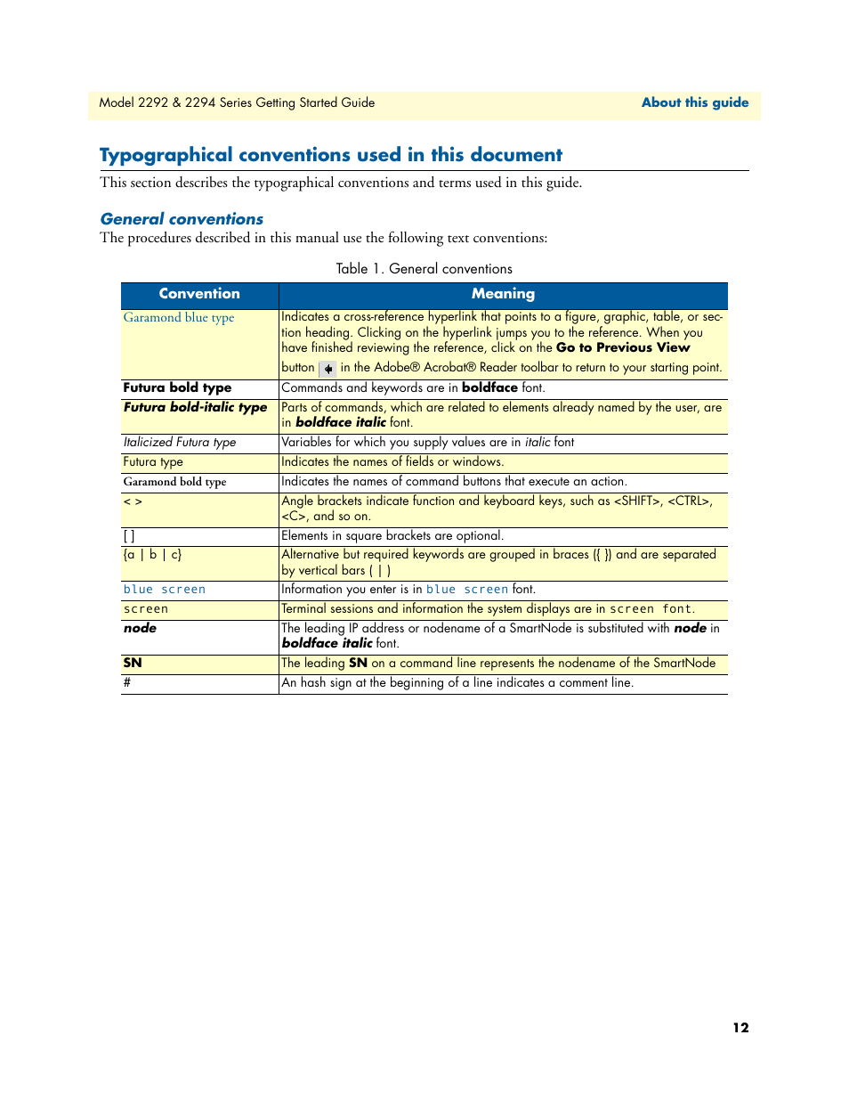 Typographical conventions used in this document, General conventions | Patton electronic SmartNode 2294 User Manual | Page 12 / 53