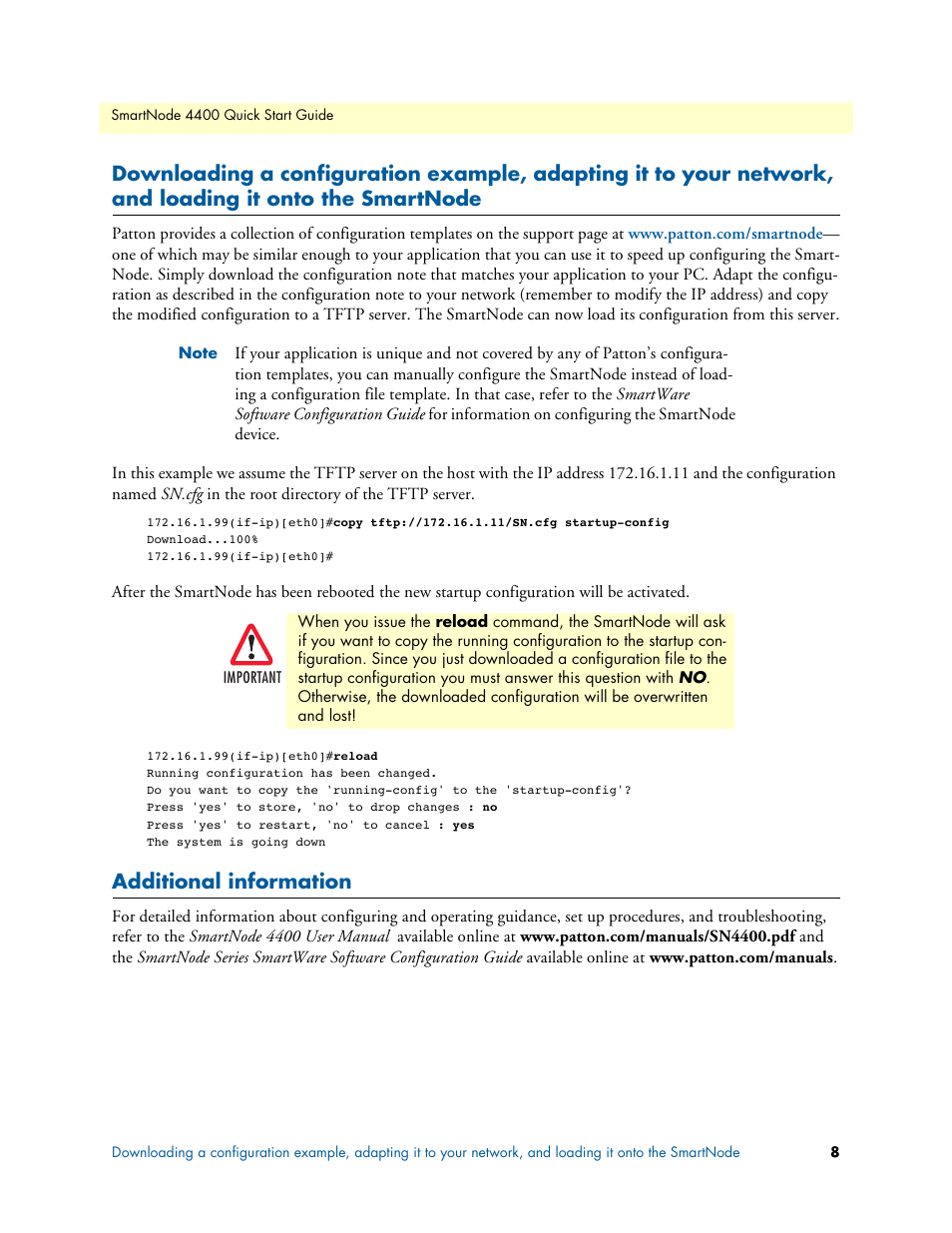 Additional information, Your network, and loading it onto the smartnode | Patton electronic SmartNode 07MSN4400-QS User Manual | Page 8 / 12