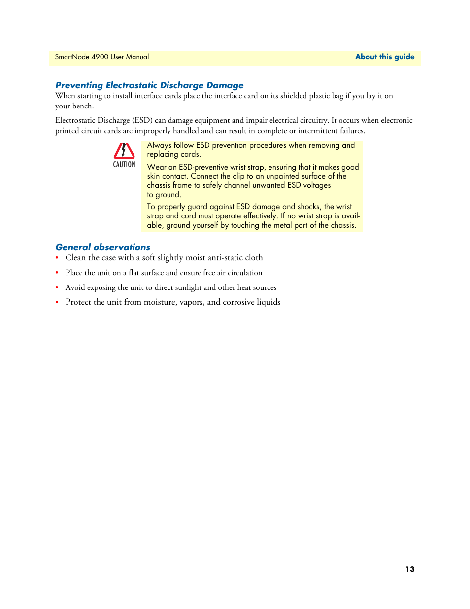 Preventing electrostatic discharge damage, General observations | Patton electronic SMARTNODE 4900 User Manual | Page 13 / 76