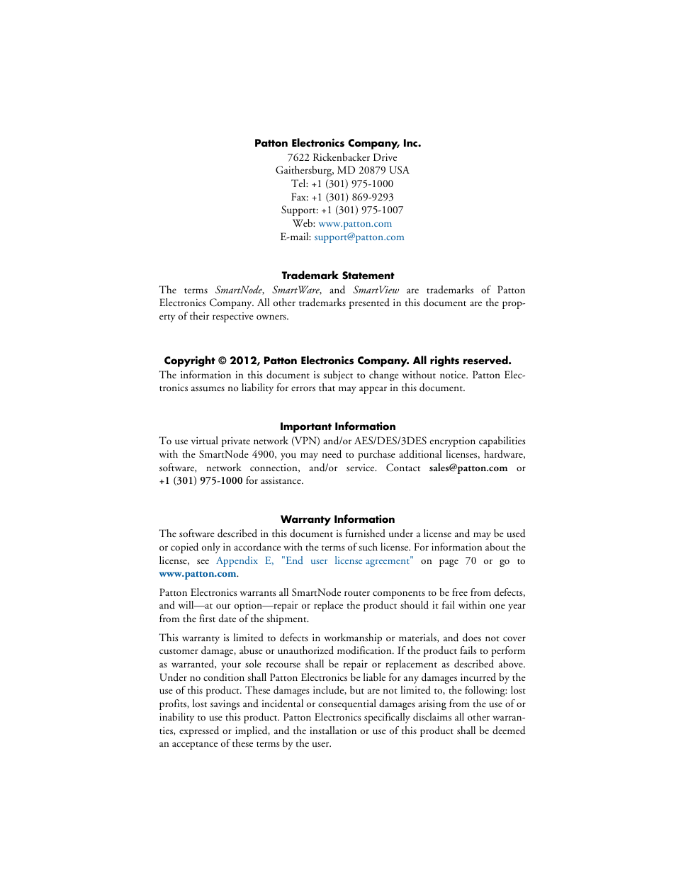 Patton electronic SMARTNODE 4900 User Manual | Page 2 / 76