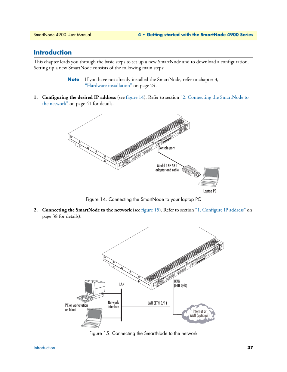 Introduction, Connecting the smartnode to your laptop pc, Connecting the smartnode to the network | Patton electronic SMARTNODE 4900 User Manual | Page 37 / 76