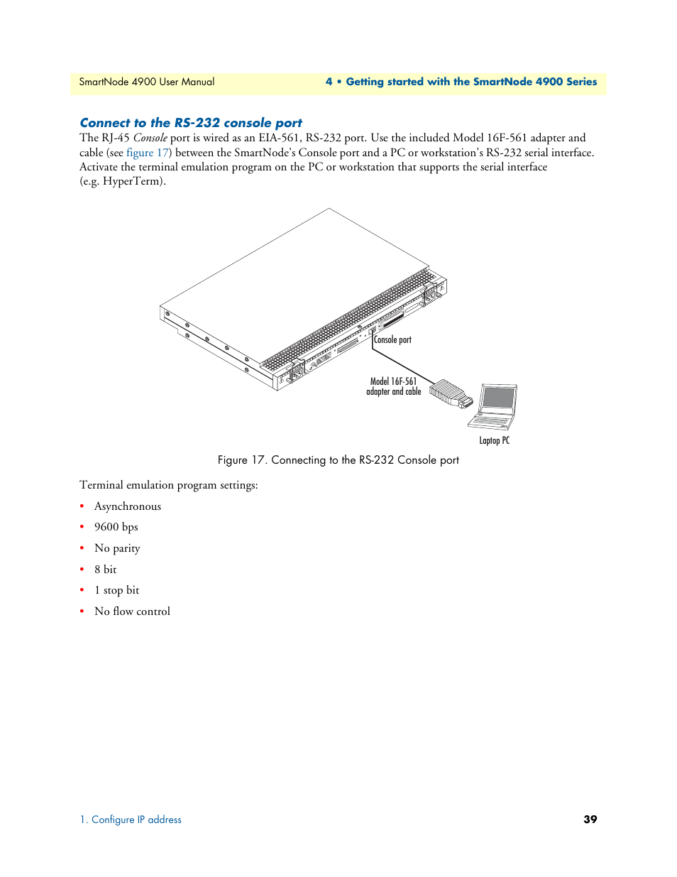 Connect to the rs-232 console port, Connecting to the rs-232 console port | Patton electronic SMARTNODE 4900 User Manual | Page 39 / 76