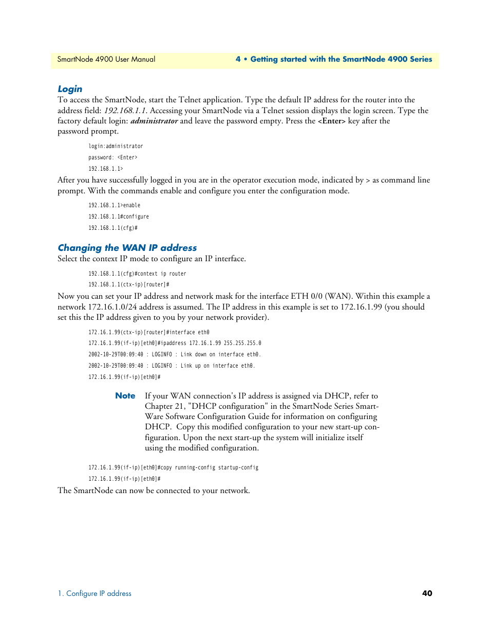 Login, Changing the wan ip address | Patton electronic SMARTNODE 4900 User Manual | Page 40 / 76