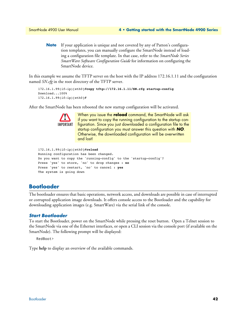 Bootloader, Start bootloader | Patton electronic SMARTNODE 4900 User Manual | Page 42 / 76