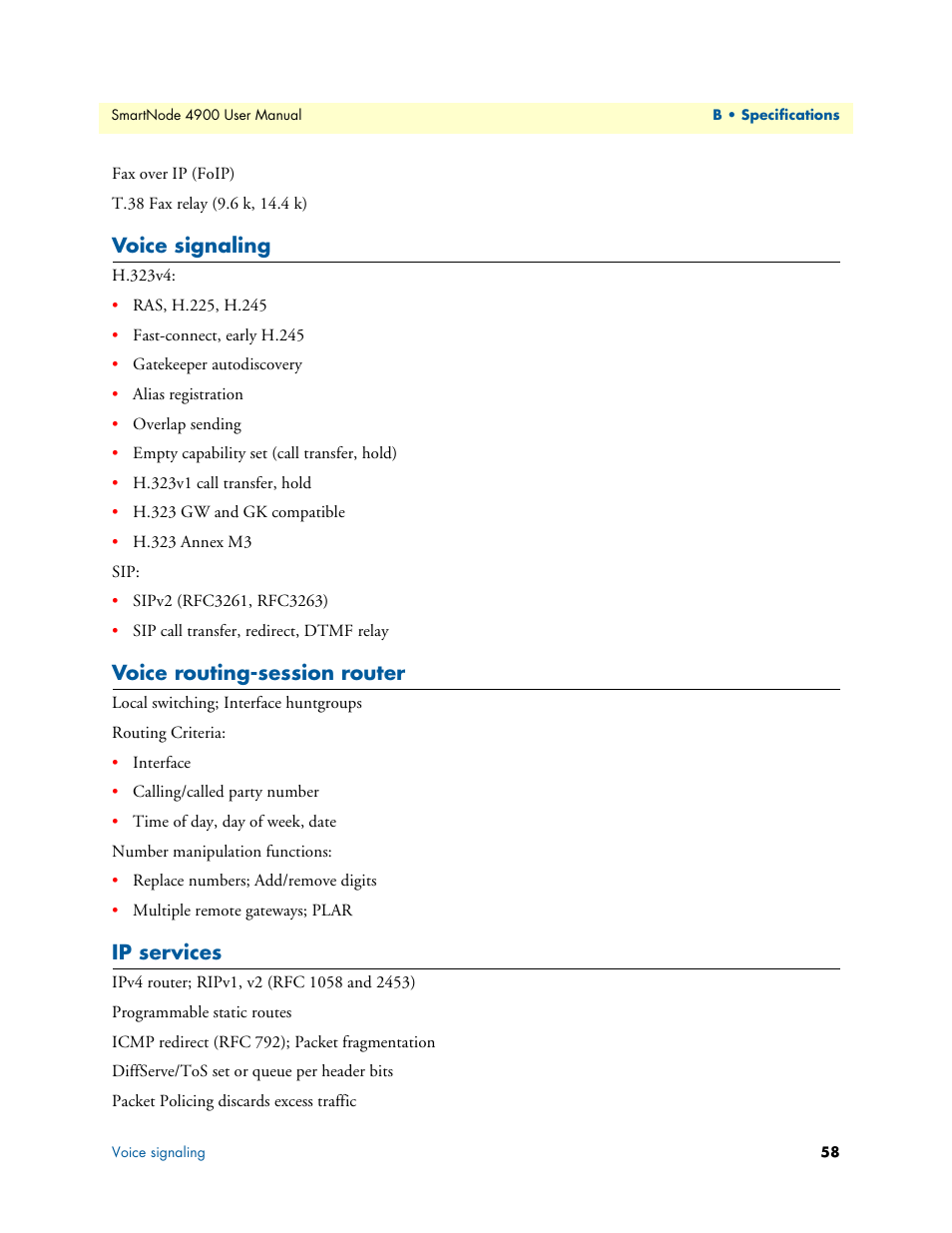 Voice signaling, Voice routing-session router, Ip services | Patton electronic SMARTNODE 4900 User Manual | Page 58 / 76