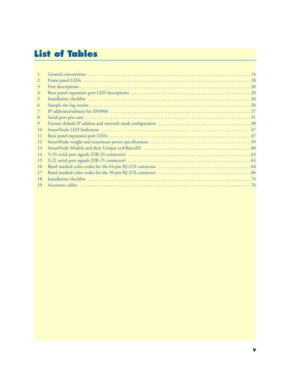 List of tables, Li st of tables | Patton electronic SMARTNODE 4900 User Manual | Page 9 / 76