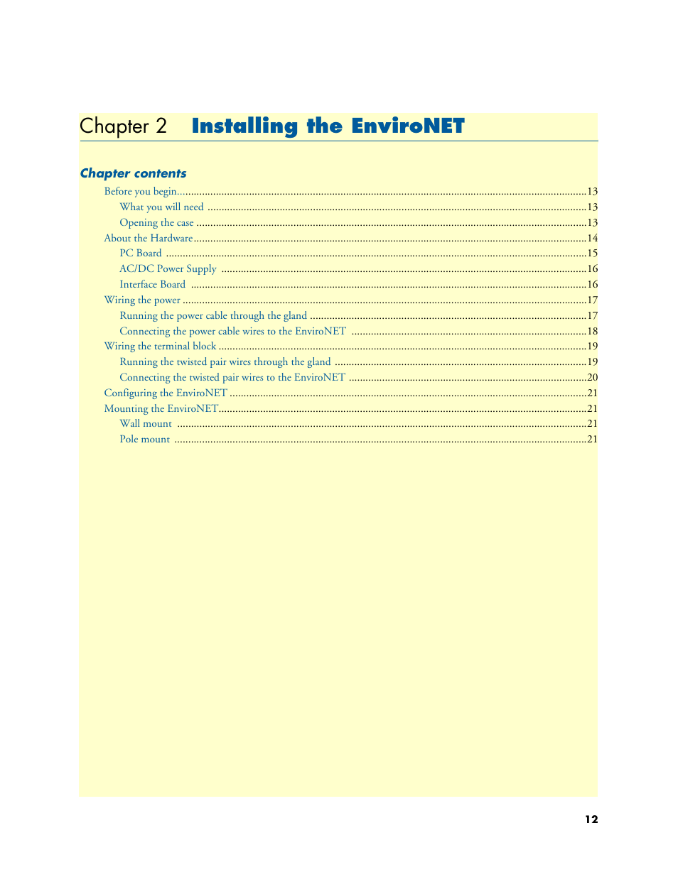 Chapter 2 installing the environet | Patton electronic ENVIRONETTM 2100 User Manual | Page 12 / 43