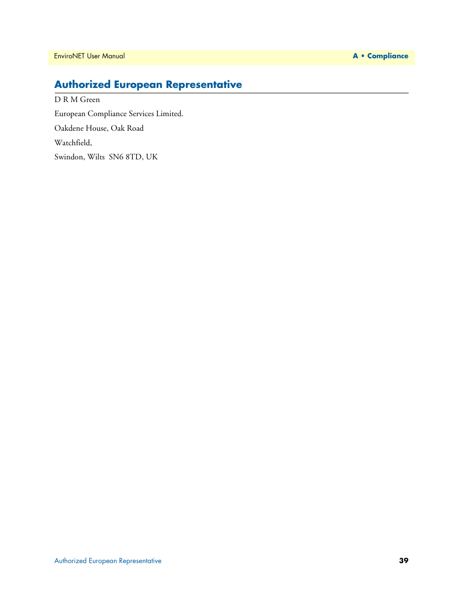 Authorized european representative | Patton electronic ENVIRONETTM 2100 User Manual | Page 39 / 43