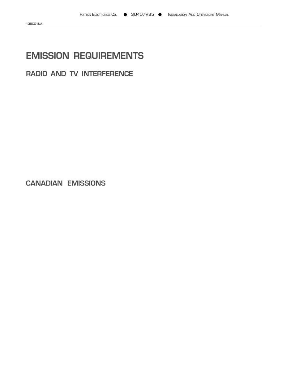 Emission requirements, Radio and tv interference, Canadian emissions | Patton electronic 3040/V35 User Manual | Page 3 / 23