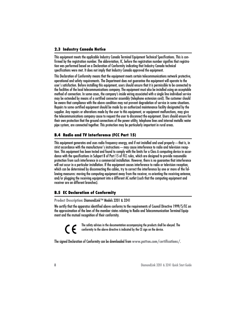 3 industry canada notice | Patton electronic DIAMONDLINK 3201 User Manual | Page 8 / 12