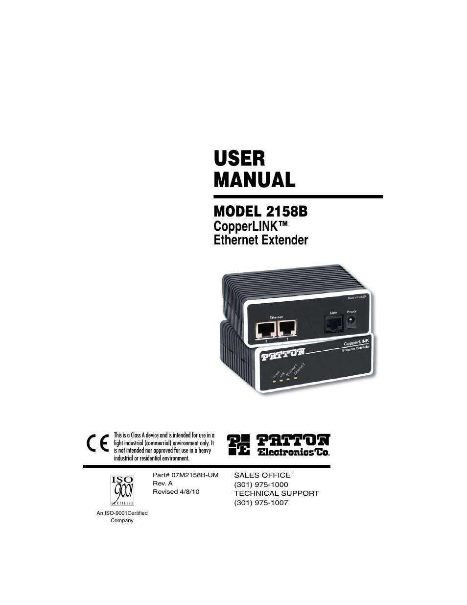 Patton electronic CopperLINK 2158B User Manual | 20 pages