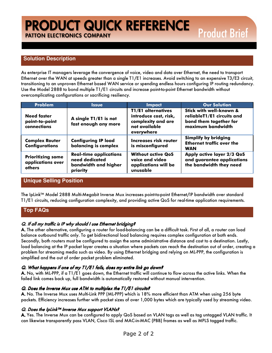 Product brief | Patton electronic 2888 User Manual | Page 2 / 2