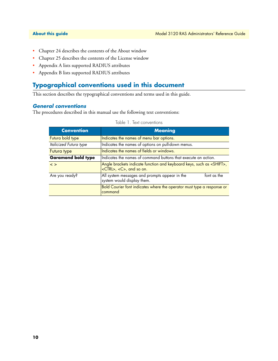 Typographical conventions used in this document, General conventions | Patton electronic 3120 User Manual | Page 10 / 331