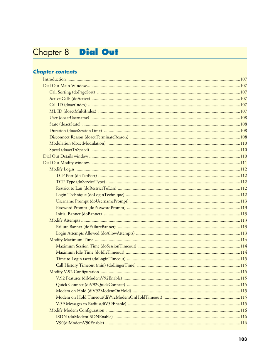 Chapter 8 dial out, 8 dial out, Chapter 8 describes configuring the d | Patton electronic 3120 User Manual | Page 103 / 331