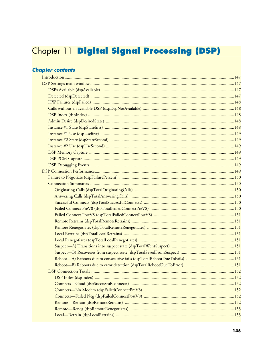 Chapter 11 digital signal processing (dsp), 11 digital signal processing (dsp), Chapter 11 describes configuring the dsp windo | Patton electronic 3120 User Manual | Page 145 / 331