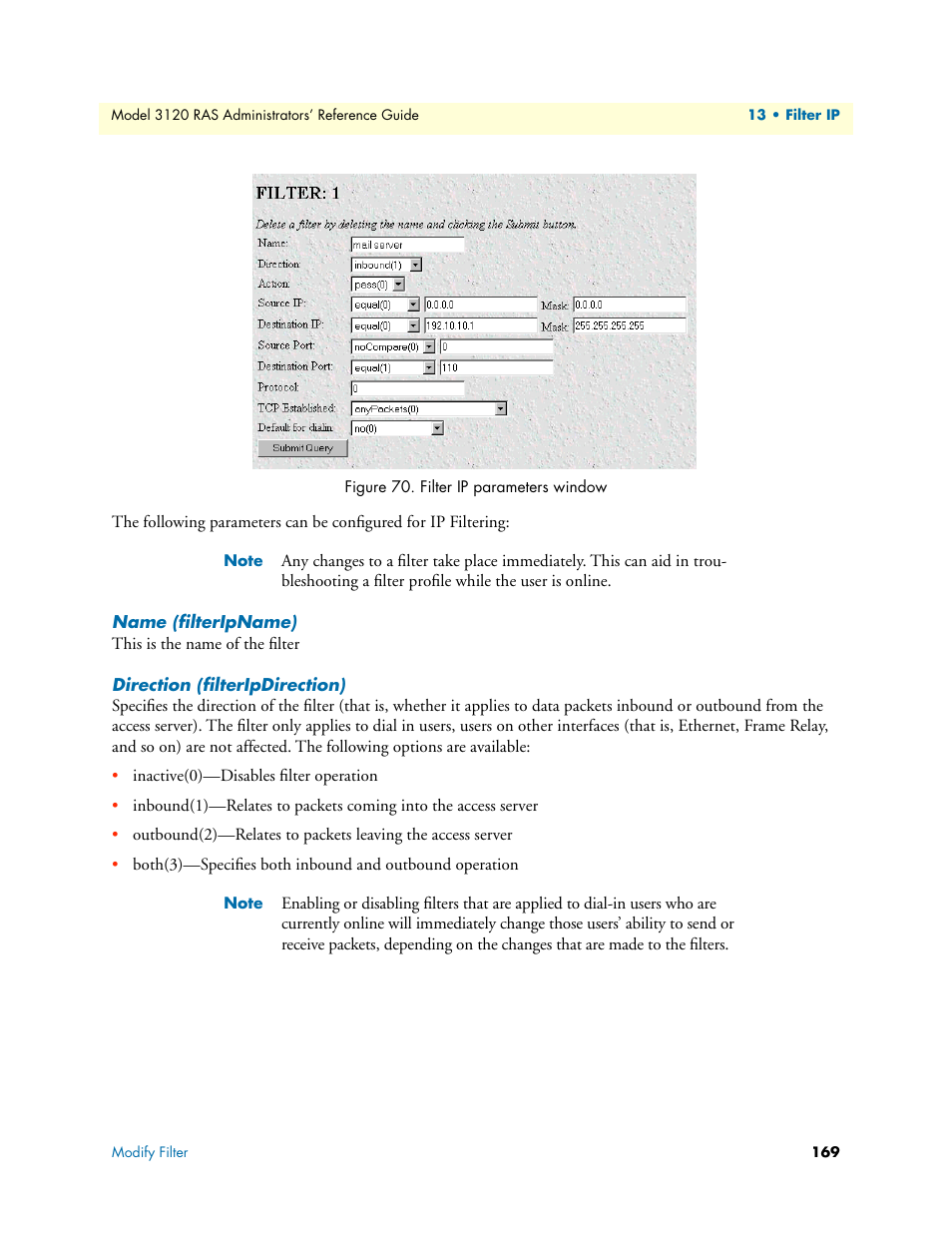 Name (filteripname), Direction (filteripdirection), Name (filteripname) direction (filteripdirection) | Patton electronic 3120 User Manual | Page 169 / 331