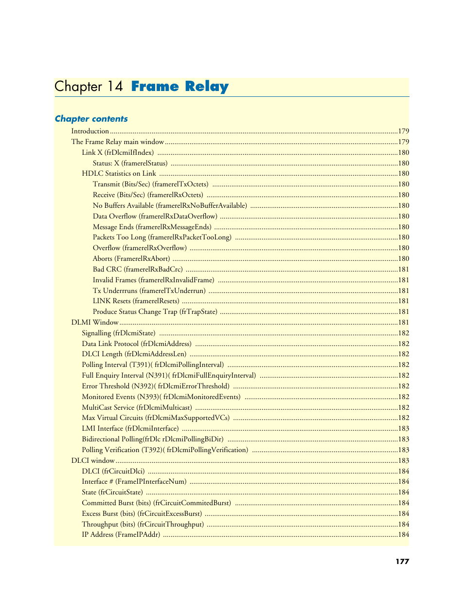 Chapter 14 frame relay, 14 frame relay, Chapter 14 describes configuring the f | Patton electronic 3120 User Manual | Page 177 / 331