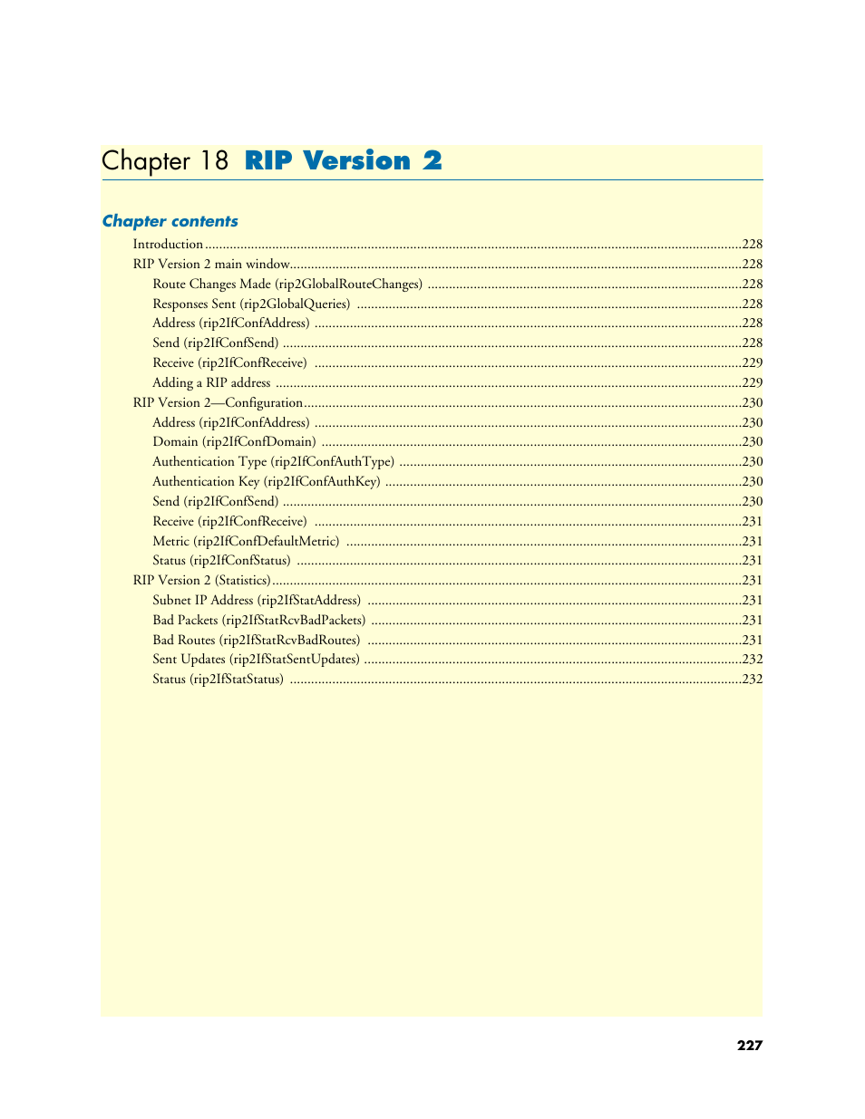 Chapter 18 rip version 2, 18 rip version 2, Chapter 18 describes configuring the rip | Patton electronic 3120 User Manual | Page 227 / 331