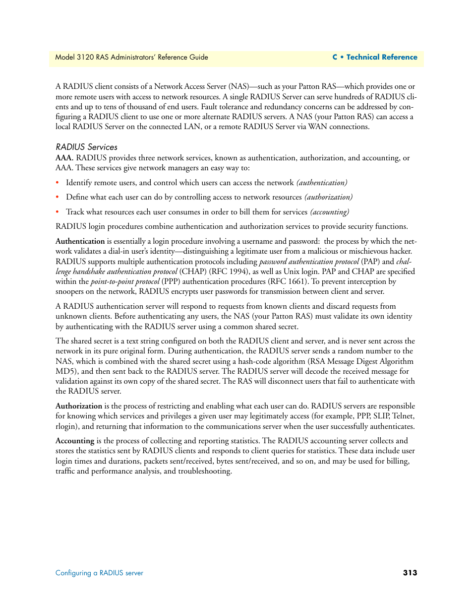 Radius services | Patton electronic 3120 User Manual | Page 313 / 331