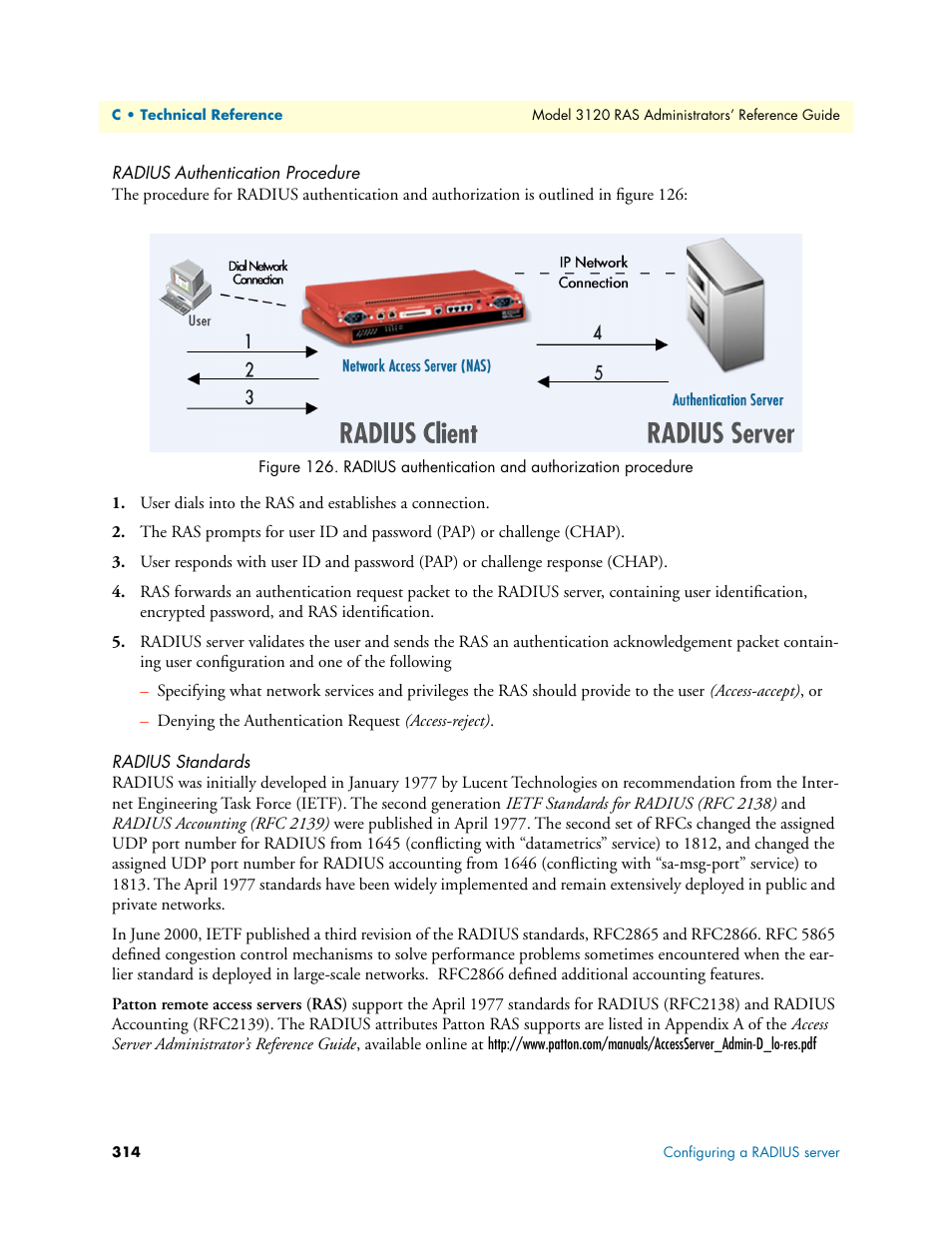 Radius authentication procedure, Radius standards, Radius authentication procedure radius standards | Patton electronic 3120 User Manual | Page 314 / 331