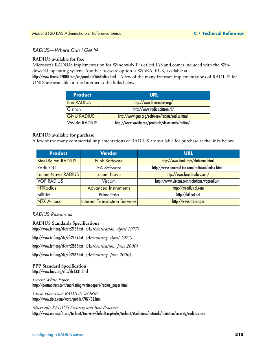 Radius—where can i get it, Radius resources, Radius—where can i get it? radius resources | Patton electronic 3120 User Manual | Page 315 / 331