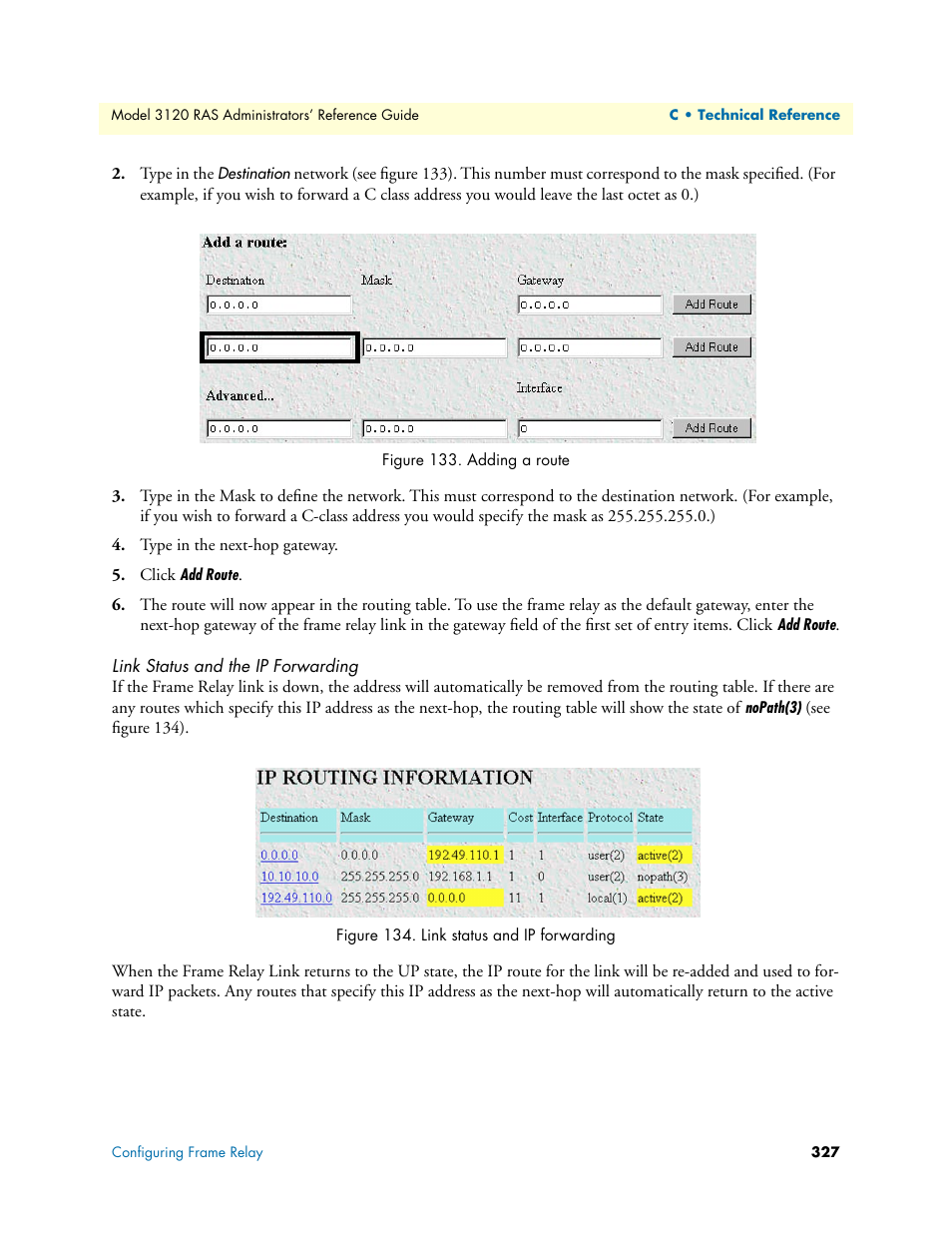 Link status and the ip forwarding | Patton electronic 3120 User Manual | Page 327 / 331